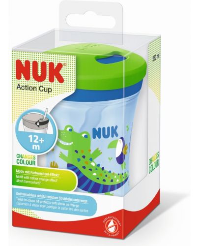 Чаша със сламка NUK Evolution - Action Cup, Chameleon, синя, 230 ml - 2