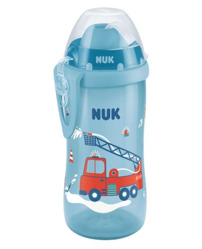 Чаша със сламка Nuk - Flexi Cup, 12м+, 300 ml, с пожарна, синя - 1