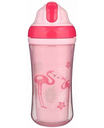 Чаша с двойни страни със силиконова сламка Canpol - Flamingo, 260 ml - 1