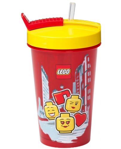 Чаша със сламка Lego Iconic - Girl, 500 ml, червена - 1