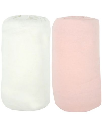 Чаршафи Babycalin - 2 броя, 60 х 120 cm, 100% памук, бял/розов - 1