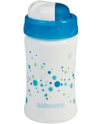 Baby Nova Чаша със силиконова сламка- 340 ml, синя - 1