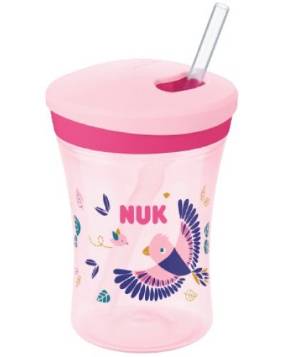 Чаша със сламка NUK Evolution - Action Cup, Chameleon, розова, 230 ml - 1