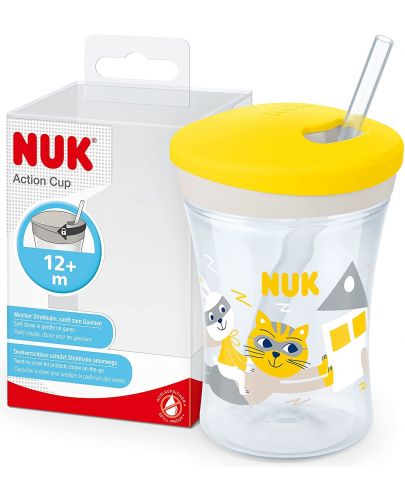 Чаша със сламка NUK Evolution - Action Cup, 230 ml, жълта - 2