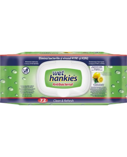 Clean & Refresh Антибактериални мокри кърпи, лимон, 72 броя, Wet Hankies - 1