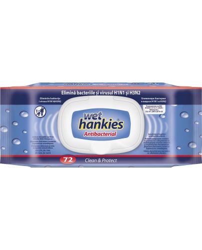 Clean & Protect Антибактериални мокри кърпи, 72 броя, Wet Hankies - 1