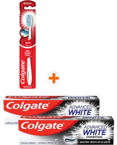 Colgate Комплект - Паста за зъби Advanced White Charcoal, 2 x 75 ml + Подарък четка за зъби - 1
