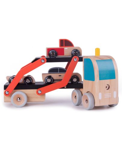 Дървена играчка Classic World - Автовоз, с 3 колички - 2