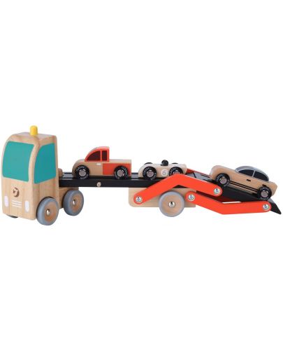Дървена играчка Classic World - Автовоз, с 3 колички - 1