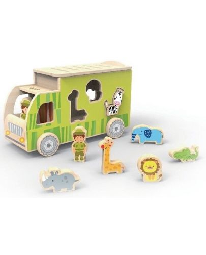Дървен камион - Сортер с животни Classic World - Зелен - 1