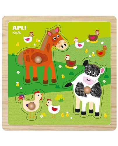 Дървен пъзел с дръжки APLI Kids - Животни във фермата - 1