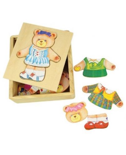 Дървена играчка Bigjigs - Мече за преобличане, Mrs Bear - 1