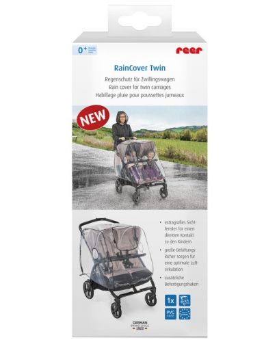 Дъждобран за количка за близнаци Reer - Rain Cover - 5