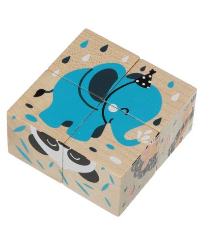 Дървени кубчета Cubika - Животни, 4 кубчета, 6 пъзела - 5