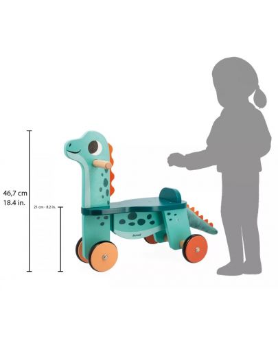 Дървена играчка за яздене Janod - Динозавър - 9