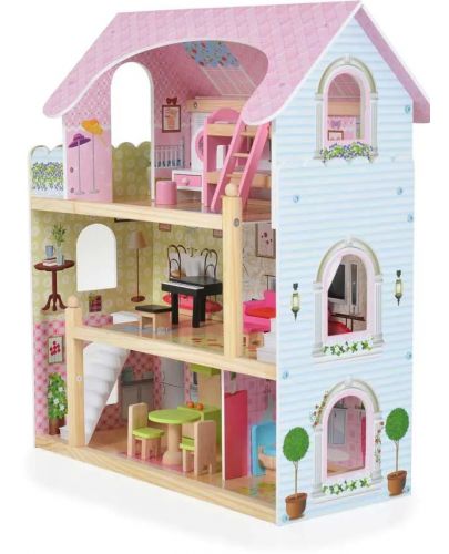 Дървена къща за кукли Moni Toys - Mila, с 16 аксесоара - 6