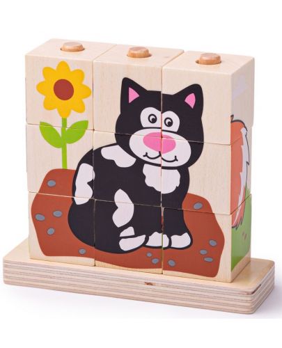 Дървени кубчета за нанизване Bigjigs - Животни - 3