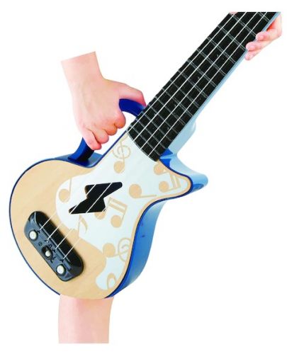 Дървена музикална играчка Hape - Укулеле рок енд рол, синьо - 3