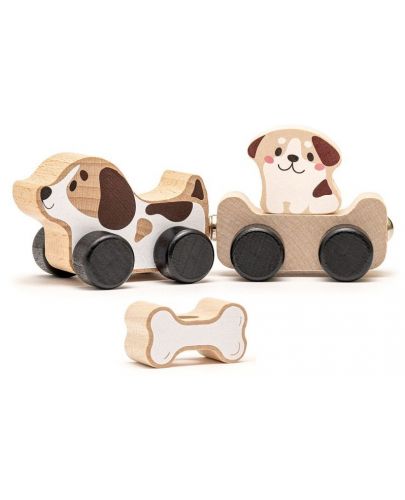 Дървена играчка на колела Cubika - Умни кученца - 1
