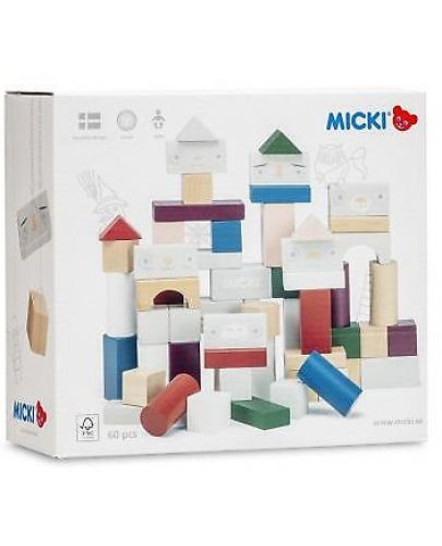 Дървен комплект Micki Pippi - Кубчета, 60 части - 2