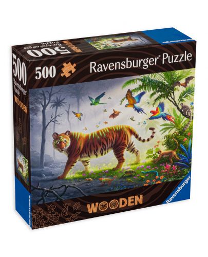 Дървен пъзел Ravensburger от 500 части - Тигър в джунглата - 1