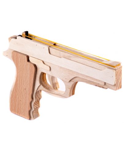 Дървена играчка Smart Baby - Пистолет с ластици - 1