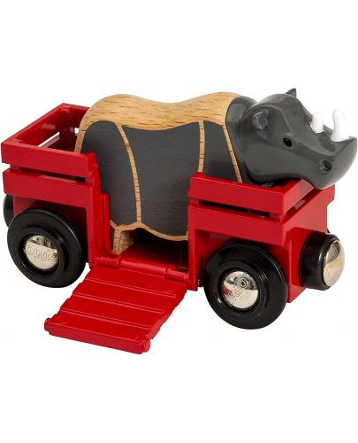 Дървена играчка Brio - Вагонче с носорог - 1