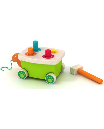 Дървена играчка Acool Toy - Костенурка с колелца и чукче - 2