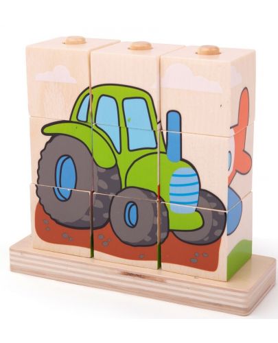 Дървени кубчета Bigjigs - Превозни средства - 3