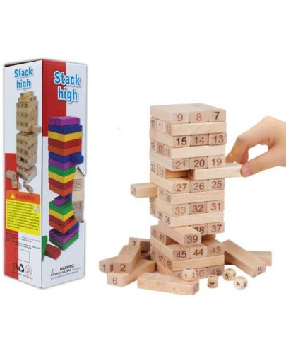 Дървенa дженга с цифри, 54 блокчета - 1