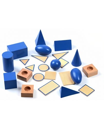 Дървен игрален комплект Smart Baby - Сини геометрични тела, 10 броя - 4