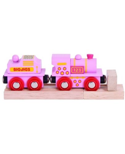 Дървена играчка Bigjigs - Розов локомотив  - 2