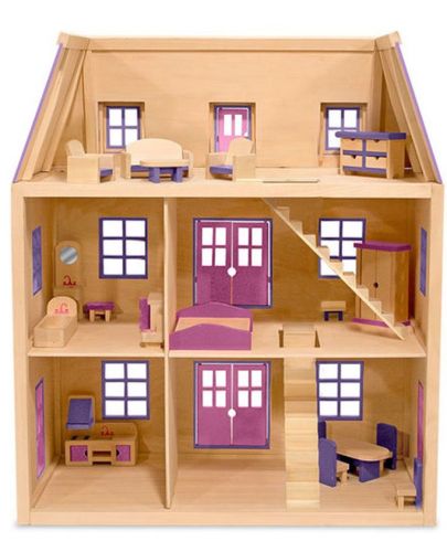 Дървена куклена къща Melissa & Doug - Многоетажна, розова - 3