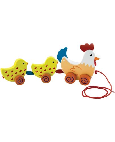Дървена играчка за дърпане Viga - Кокошка с пиленца - 1