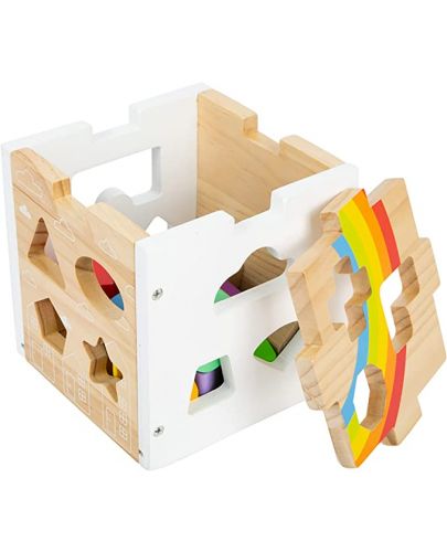 Дървен комплект за сортиране Small Foot - Куб с геометрични фигури, Дъга - 2