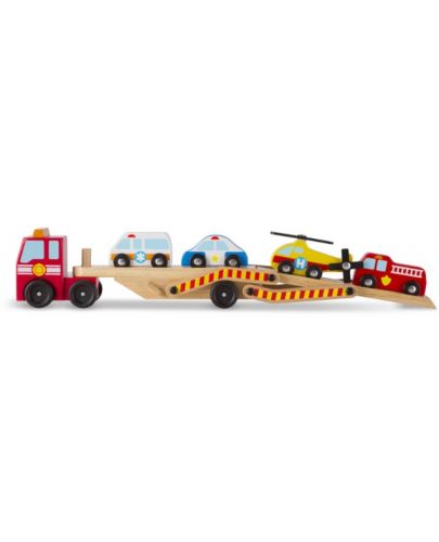 Дървена играчка Melissa & Doug - Автовоз на две нива с колички - 2
