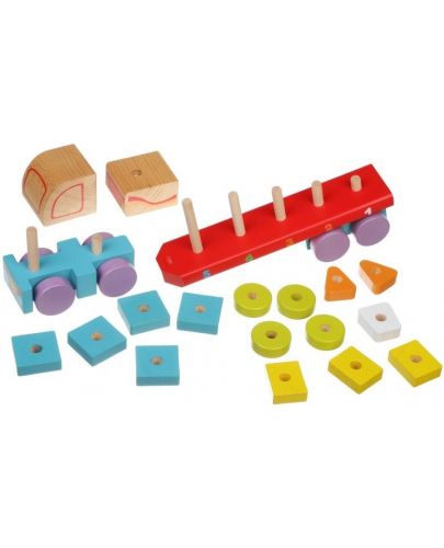Дървена играчка за нанизване Cubika - Автовоз, сортер на геометрични форми - 2