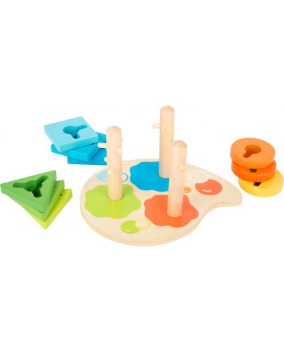 Дървена игра за нанизване Small Foot - Различни цветове и форми, 10 части - 2