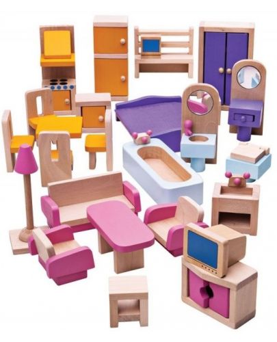 Дървен комплект Bigjigs - Мебели за кукленска къща - 1
