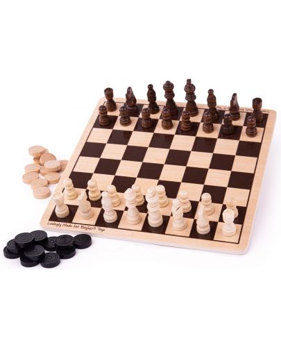 Дървена игра 2 в 1 Bigjigs - Шах и табла  - 1