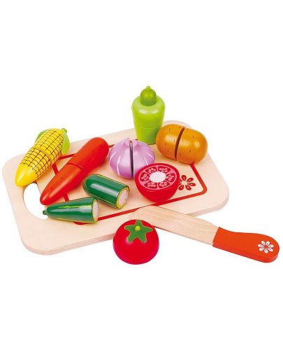 Игрален комплект Lelin - Дървени зеленчуци за рязане, с дъска II - 1