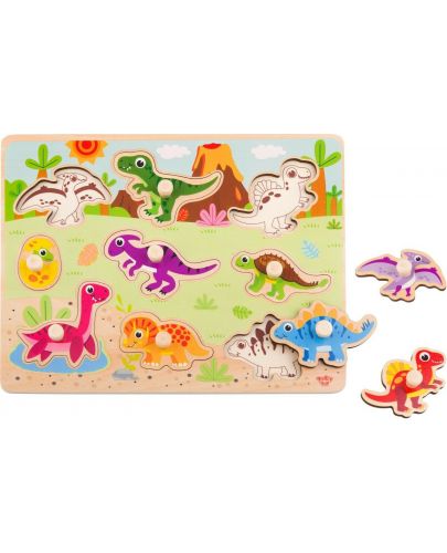 Дървен детски пъзел с дръжки Tooky Toy - Динозаври - 2