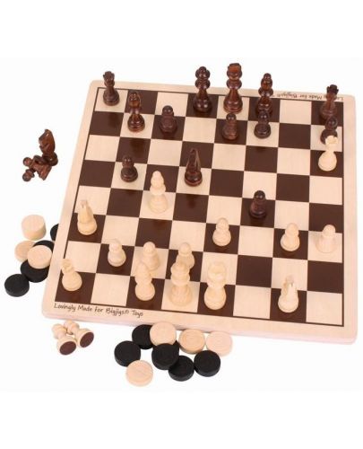 Дървена игра 2 в 1 Bigjigs - Шах и табла  - 3