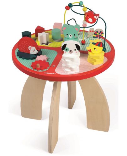 Дървена играчка Janod - Маса с 4 зони за игра, Горски бебета животни - 1