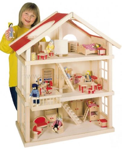 Дървена къща за кукли на 3 етажа Goki - 3