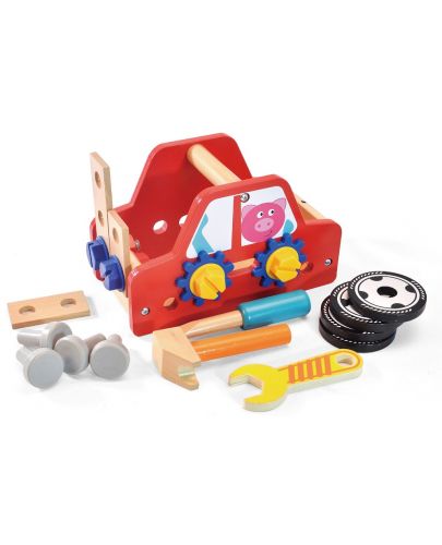 Дървен комплект Acool Toy - Кола за сглобяване, с болтчета и гайки - 1