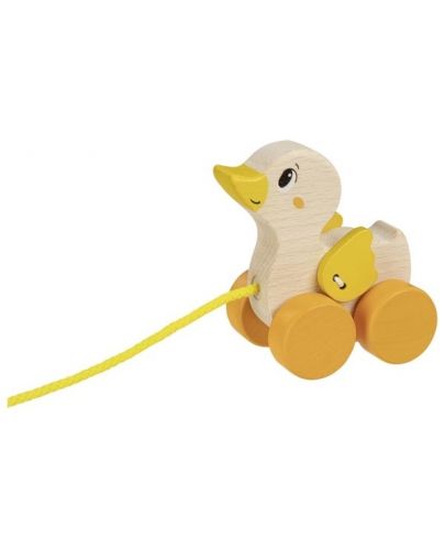 Дървена играчка за дърпане Goki - Жълтоклюно пате  - 1