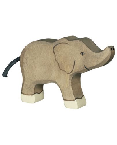 Дървена фигурка Goki - Слон с вдигнат хобот, малък - 1