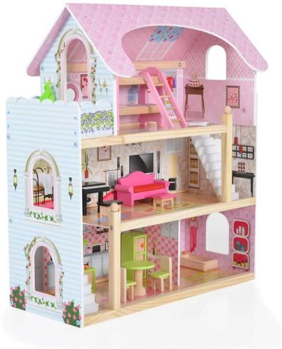 Дървена къща за кукли Moni Toys - Mila, с 16 аксесоара - 5