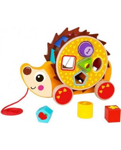 Дървена играчка за дърпане със сортер Tooky toy - Таралежче - 1